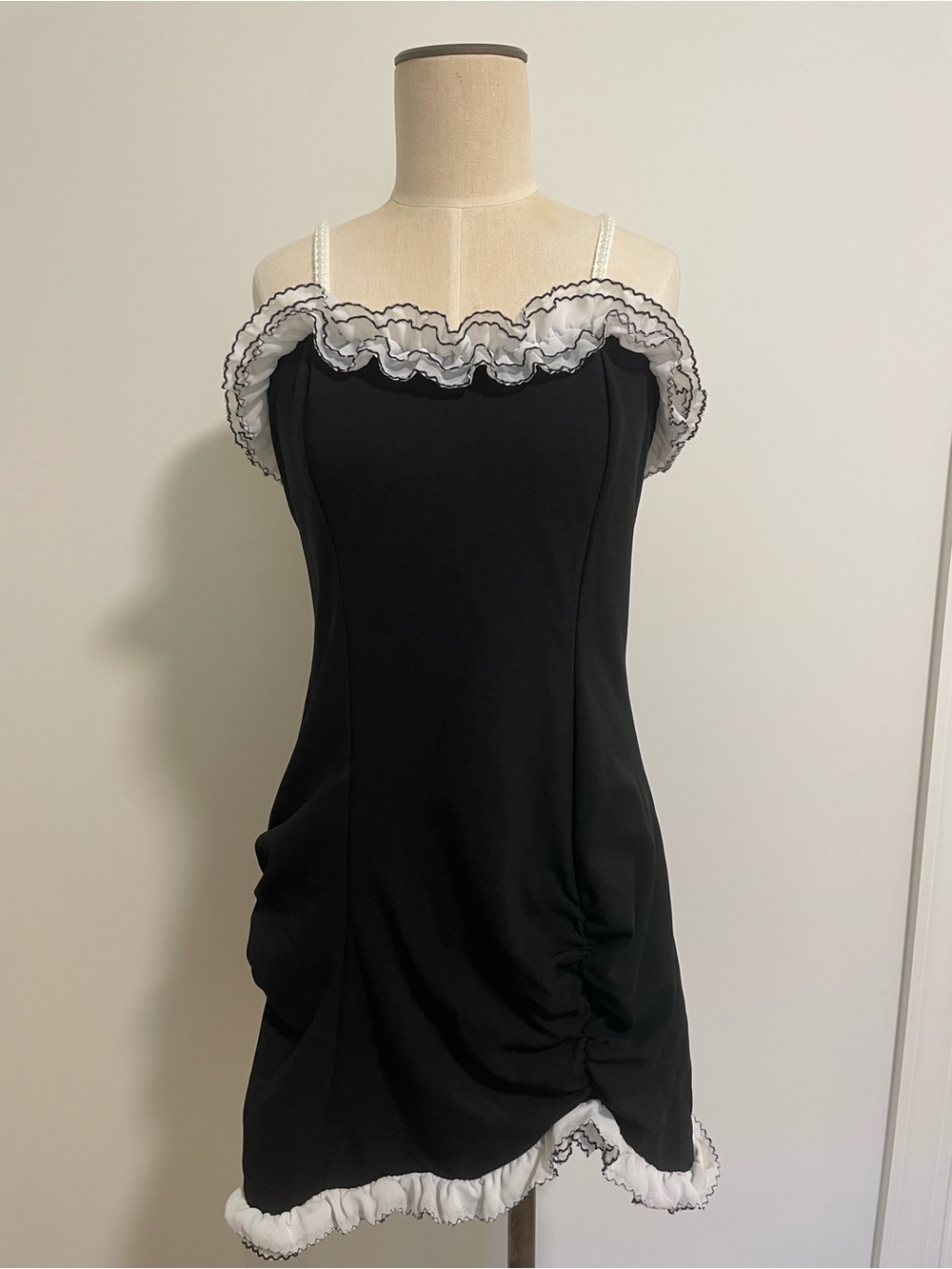 Black Ruffled Trim Mini Dress